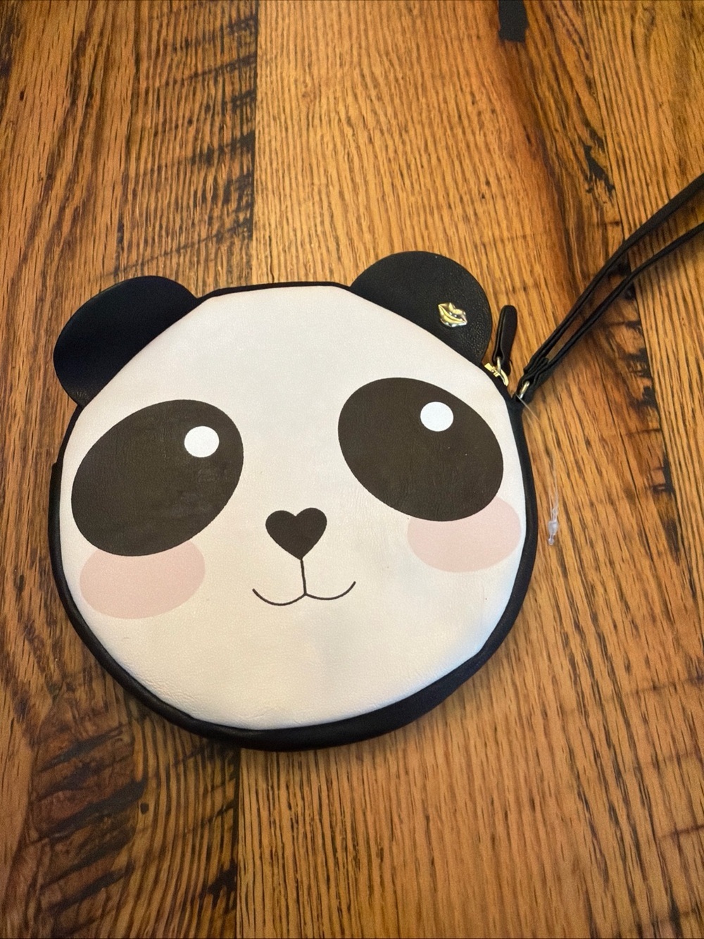 Luv Betsey Johnson Panda Coin Purse Circle Wristlet Zip Faux Leather White
 6"